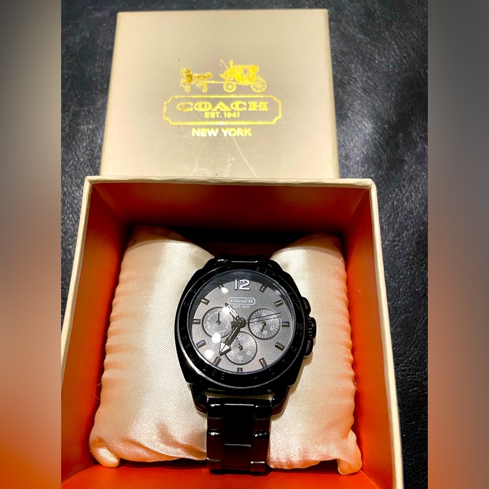 COACH Vintage Rare Black lonic-Stainless Steel Chronograph Watch